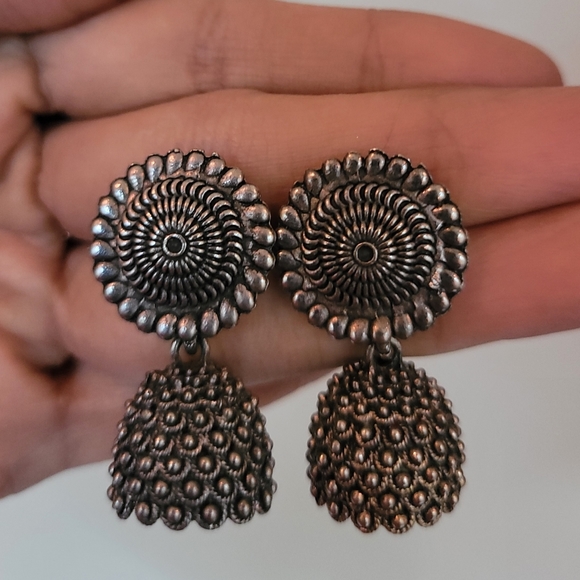 Oxidized Jhumkas - Picture 4 of 4